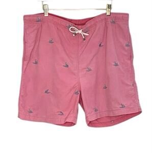 J. McLaughlin embroidered sailboat pink swim trunks size large